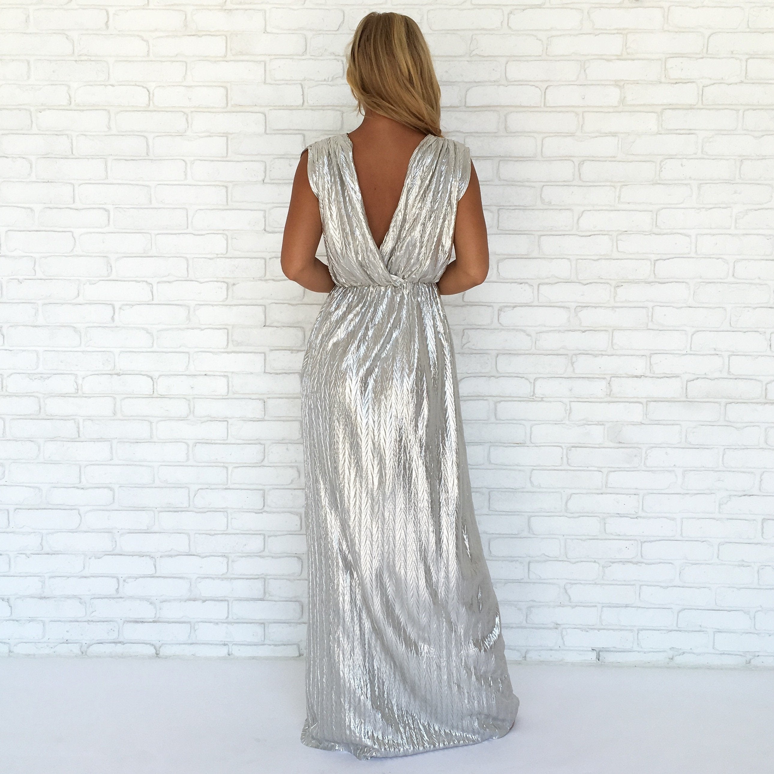 Illuminated Luxe Maxi Dress In Silver - Dainty Hooligan