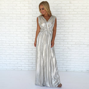 Illuminated Luxe Maxi Dress In Silver - Dainty Hooligan