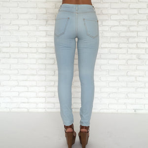 Light Blue Denim High Waist Skinny Pants - Dainty Hooligan