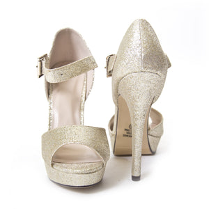 Glamorous Open Toe Heels In Champagne Gold - Dainty Hooligan