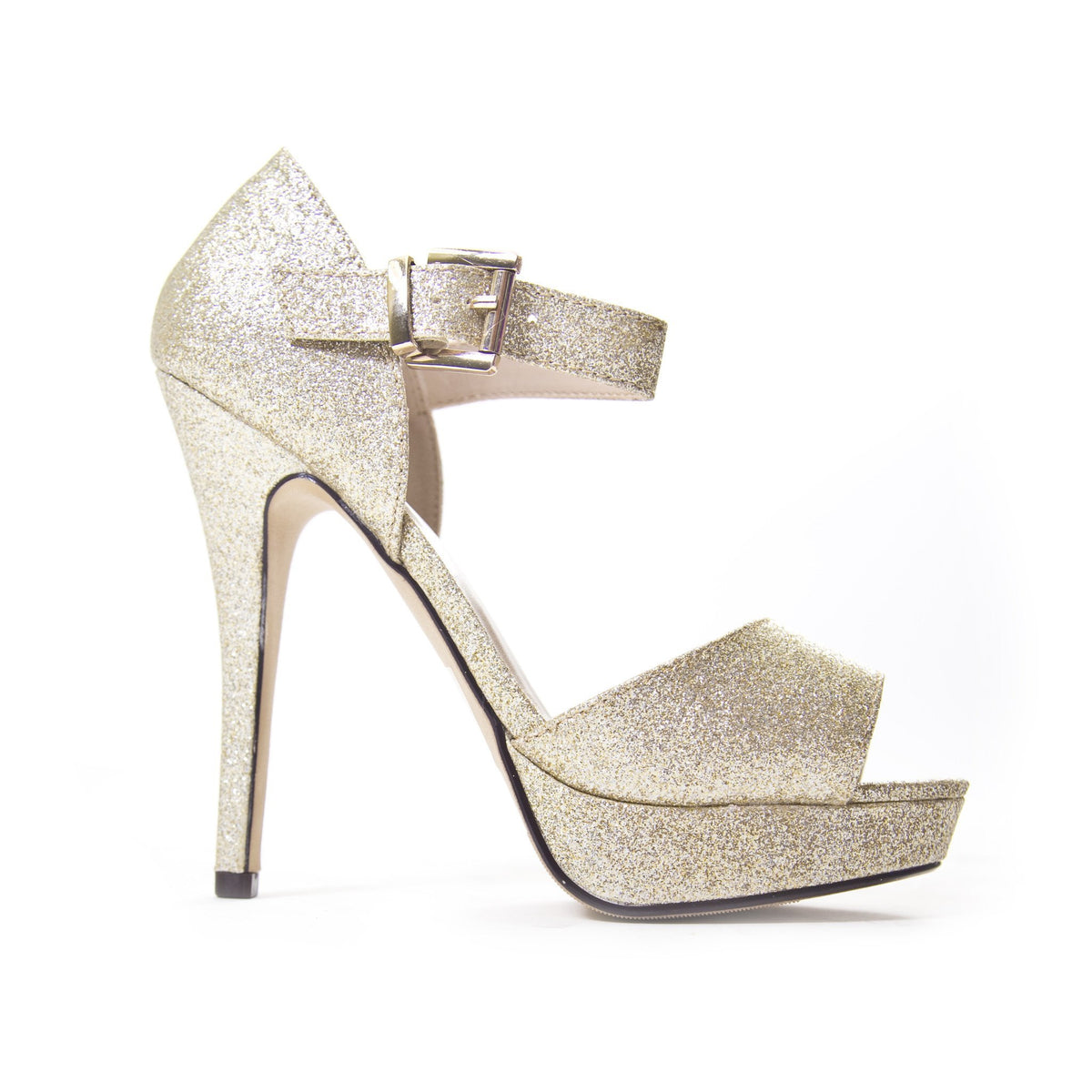 Glamorous Open Toe Heels In Champagne Gold - Dainty Hooligan