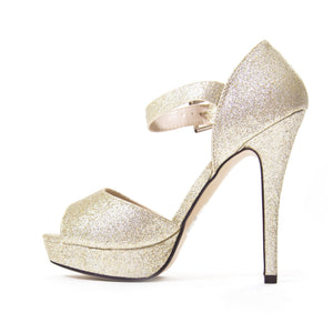 Glamorous Open Toe Heels In Champagne Gold - Dainty Hooligan